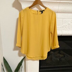 Yellow Blouse Forever 21 Roll Sleeve Top Size Small S